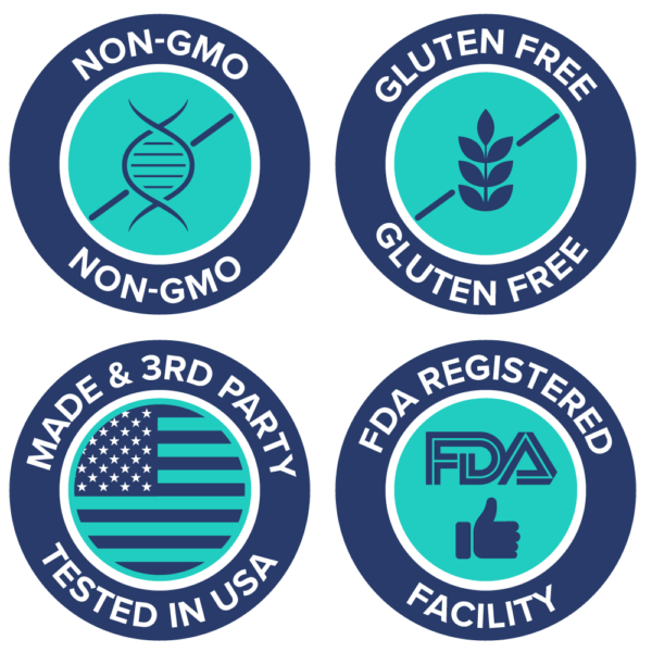 Non GMO Gluten Free Made & Tested in USA FDA Registered Facility